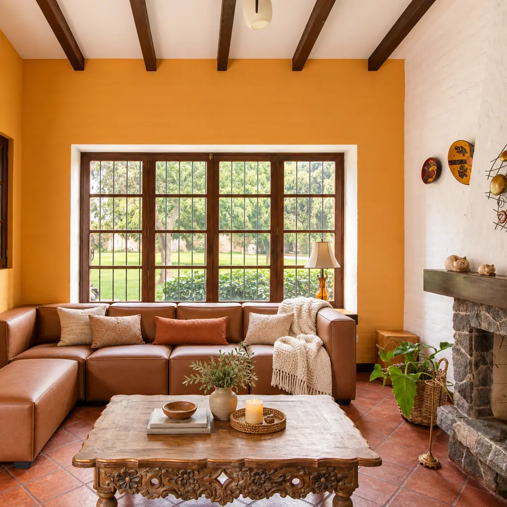 Sala de la casa de campo con chimenea