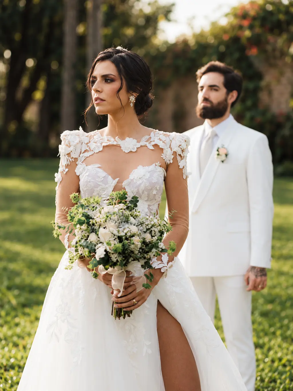 Novios en el jardín